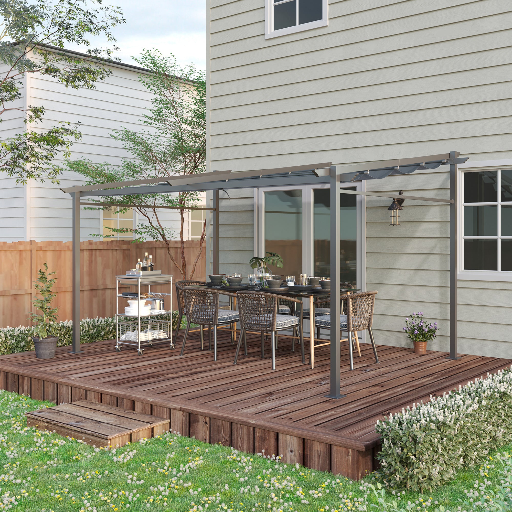 Solarias Pergola rétractable 4 x 3 m structure métal époxy anticorrosion toile Polyester180 g/m² Incluse Gris
