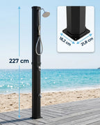 Solarias Douche Solaire 60L XXL – Familiale, Douchette à Main, Mitigeur — dimensions 227cm