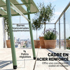 Solarias Salon de Jardin Extérieur en Acier 4 Pièces, Canapé 2 Places, 2 Fauteuils, Table Basse, à Lattes, 112x60x75cm, Vert