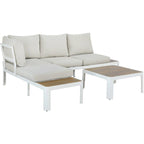 Solarias Salon de jardin canapé d'angle - Aluminium - 4 personnes - OLANA - Blanc et beige