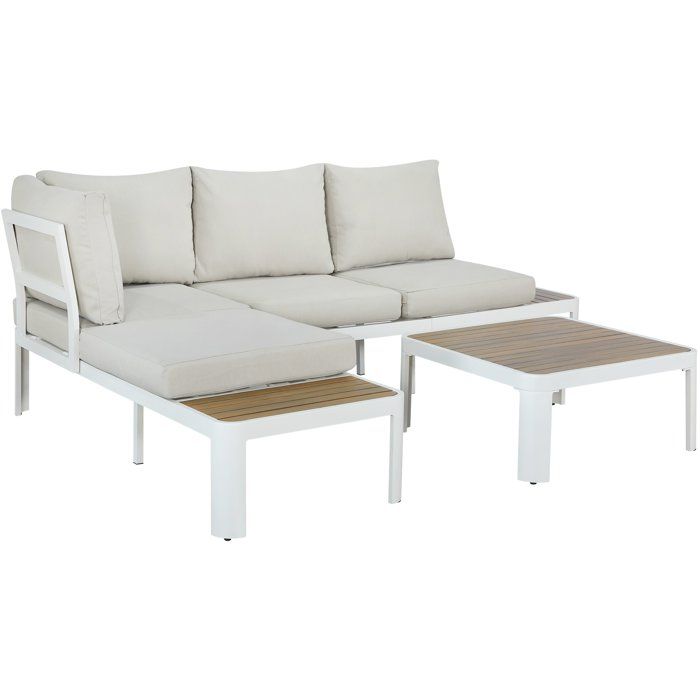 Solarias Salon de jardin canapé d'angle - Aluminium - 4 personnes - OLANA - Blanc et beige