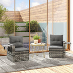 Solarias Canapé 2 places en rotin avec coussins Pliable Plateaux latéraux Sofa lounge Gris clair