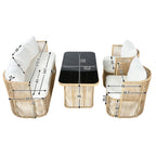 Solarias Ensemble de jardin 5‑pièces PE‑rotin, canapé 3‑places, 2 fauteuils et table en verre, Beige+Noir+Blanc