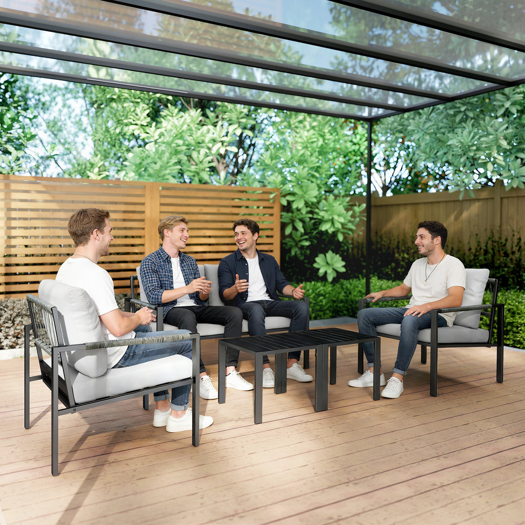 Solarias Ensemble de jardin 4 personnes résistant aux intempéries - ensemble balcon avec canapé 2 places, fauteuils, coussin