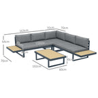 Solarias Ensemble salon de jardin d'angle design 5 places coussins table basse alu. gris anthracite et imitation bois