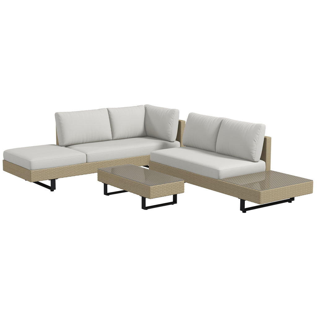 Solarias Salon de jardin d'angle 5 places design contemporain coussins déhoussables table basse acier époxy résine tressée b