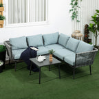 Solarias Salon de jardin d'angle 4 pièces avec 2 canapé d'angle 2 places + 1 canapé d'angle 1 place + table basse coussins g
