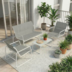 Solarias Ensemble Jardin Extérieur 4 Pièces avec Canapé 2 Places 2 Fauteuils Table en Verre Trempé Tissu Textilene Gris Clar
