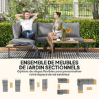 Solarias Ensemble de meubles de jardin modulable en bois d'acacia 6 places, salon de jardin d'angle avec table, gris