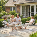 Solarias Ensemble Jardin Extérieur 4 Pièces avec Canapé 2 Places 2 Fauteuils Table en Verre Trempé Tissu Textilene Gris Clar