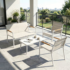 Solarias Salon de Jardin 4 Pièces en Textilène, Canapé, 2 Fauteuils, Table Basse avec Plateau en Métal, 106x70,5x77cm, Crème