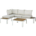 Solarias Salon de jardin canapé d'angle - Aluminium - 4 personnes - OLANA - Blanc et beige
