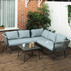 Solarias Salon de jardin d'angle 4 pièces avec 2 canapé d'angle 2 places + 1 canapé d'angle 1 place + table basse coussins g
