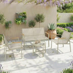 Solarias Salon de Jardin Ensemble de Terrasse avec Canapé 2 Places, 2 Fauteuils et Table Basse en Verre Trempé 4 Pièces Vert