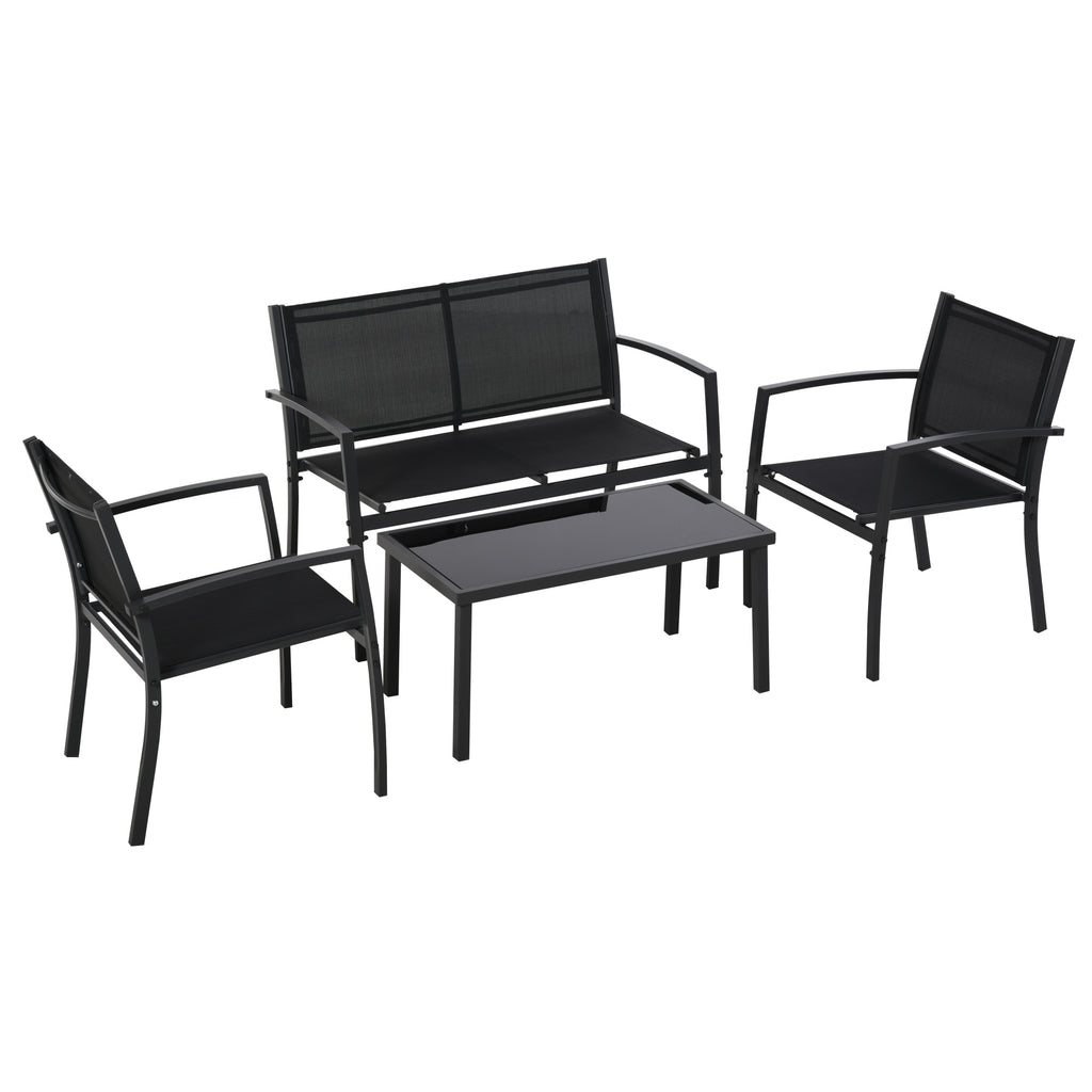 Solarias Salon de jardin extérieur 4 pièces avec canapé 2 places, 2 chaises et table basse en verre trempé, coussins inclus,