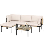 Solarias Ensemble lounge en Polyrattan 5 pièces avec 3 fauteuils, table en verre, repose-pieds, assise large & profonde, cou
