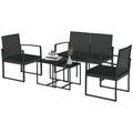 Solarias Ensemble de Jardin avec 2 Chaises, Canapé et 2 Tables avec Coussins et Plateau en Verre, Noir