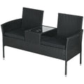 Solarias Canapé de Jardin 2 Places avec Table Basse, en Acier et Rotin PE, 137x59x82 cm, Noir