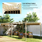 Solarias Pergola de jardin 3 x 3m avec toit rétractable et fixation magnétique, auvent de protection solaire, UPF30+, kaki