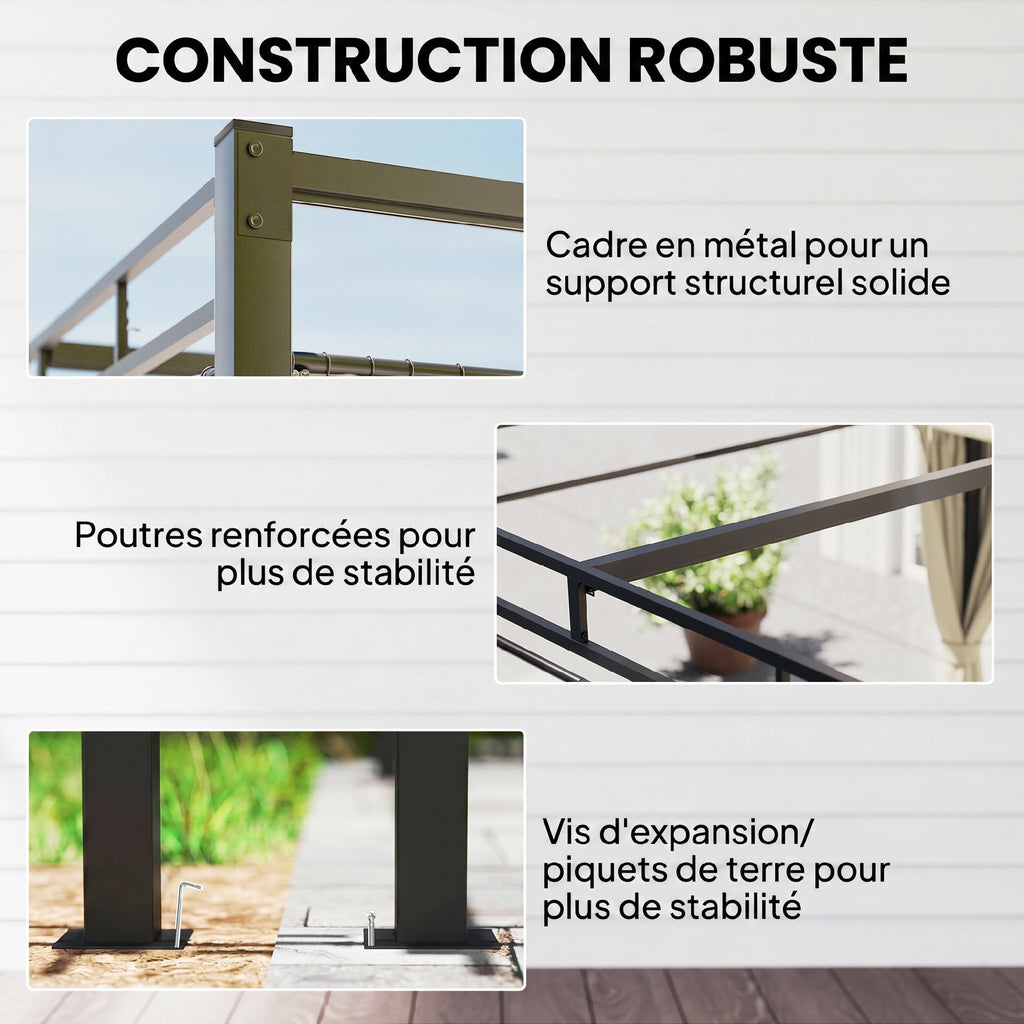Solarias Pergola de Jardin Tonnelle de Jardin Extérieur Toit Rétractable 4 Rideaux Protection UV30+3x3m Beige