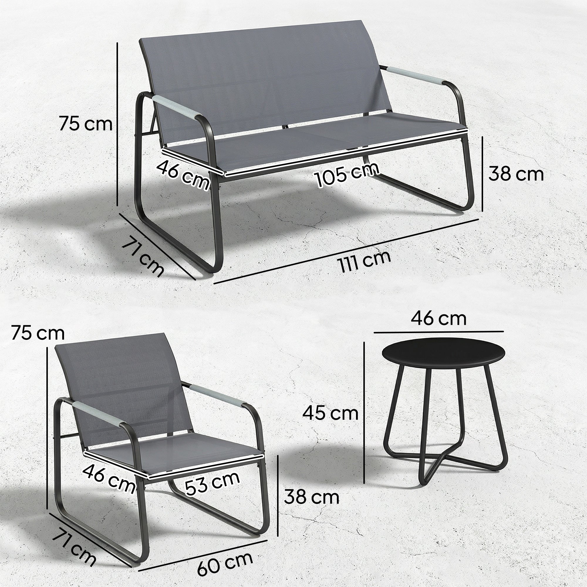 Solarias Set de mobilier de jardin 4 places Respirant Salon de jardin avec canapé 2 places 2 fauteuils Tressage corde Table 