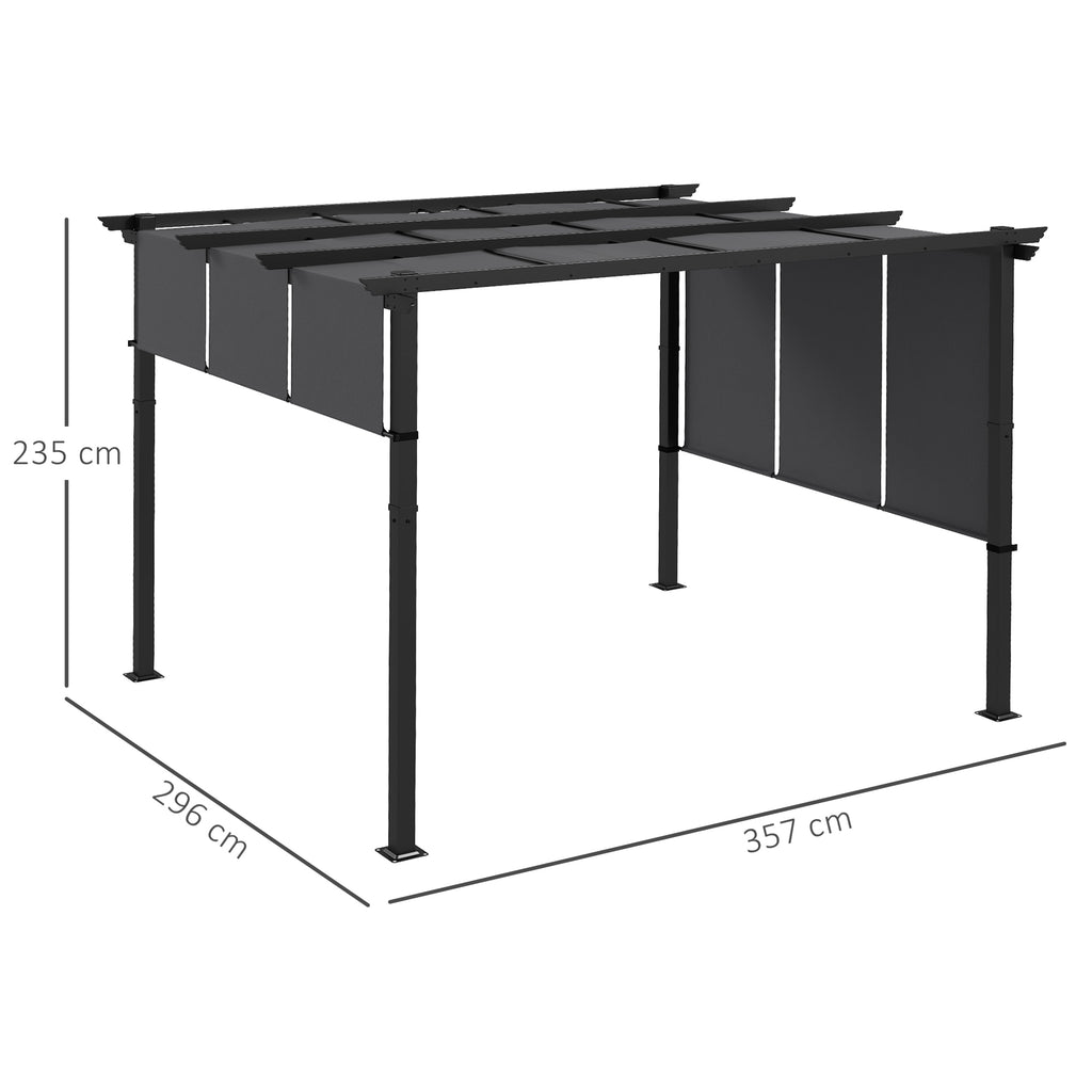 Solarias Pergola avec 3 toiles coulissantes 3,5 x 3 x 2,35 m structure acier noir toile polyester gris foncé