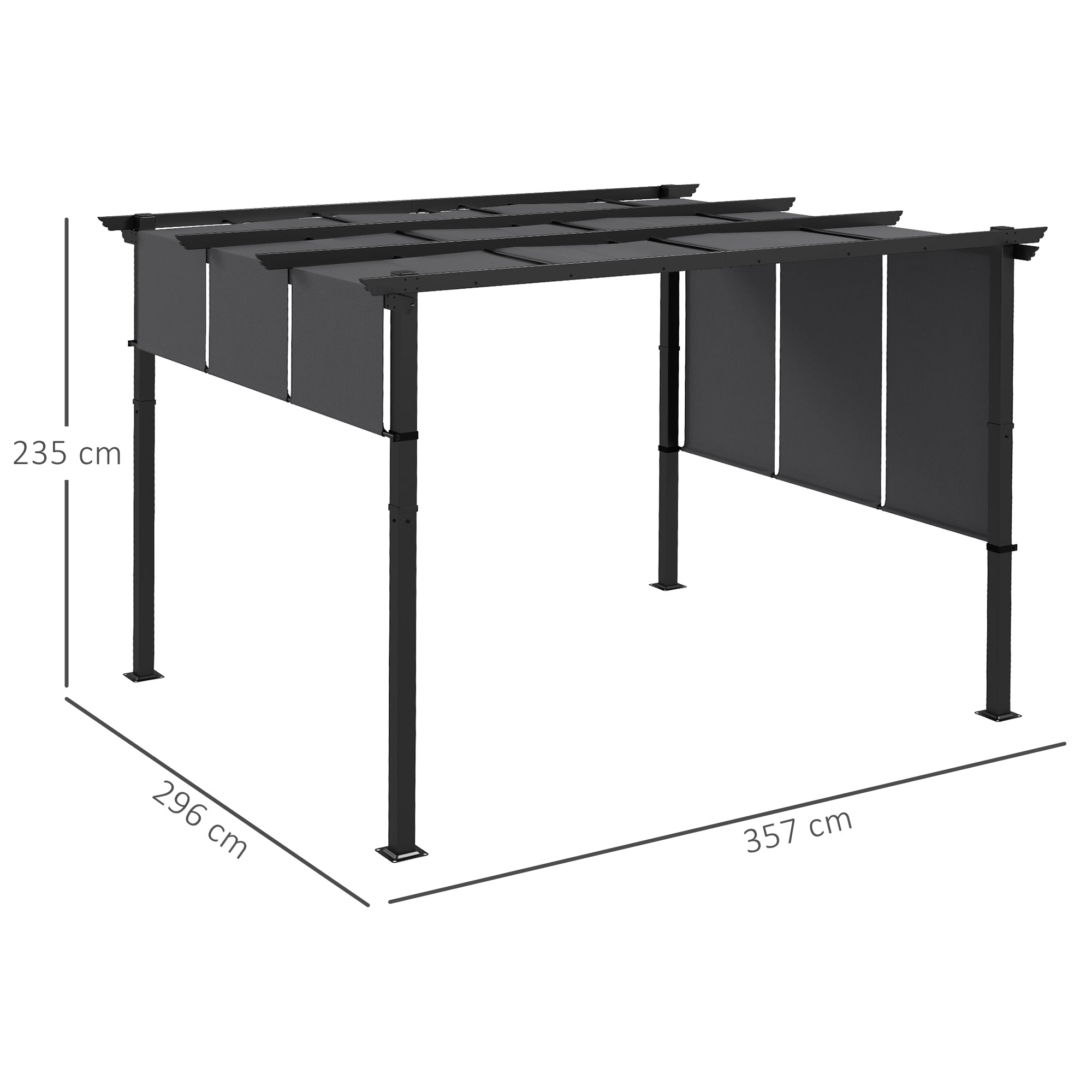 Solarias Pergola avec 3 toiles coulissantes 3,5 x 3 x 2,35 m structure acier noir toile polyester gris foncé