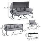 Solarias Salon de jardin extérieur 4 pièces modulaire avec canapé, fauteuil et table basse en verre trempé, coussins inclus,
