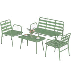 Solarias Salon de Jardin Extérieur en Acier 4 Pièces, Canapé 2 Places, 2 Fauteuils, Table Basse, à Lattes, 112x60x75cm, Vert