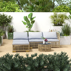 Solarias Ensemble 5 pièces salon de jardin bas modulables pour 4 personnes en résine tressée aspect rotin