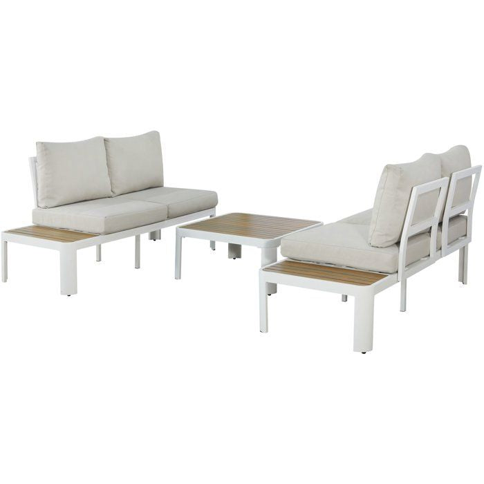 Solarias Salon de jardin canapé d'angle - Aluminium - 4 personnes - OLANA - Blanc et beige