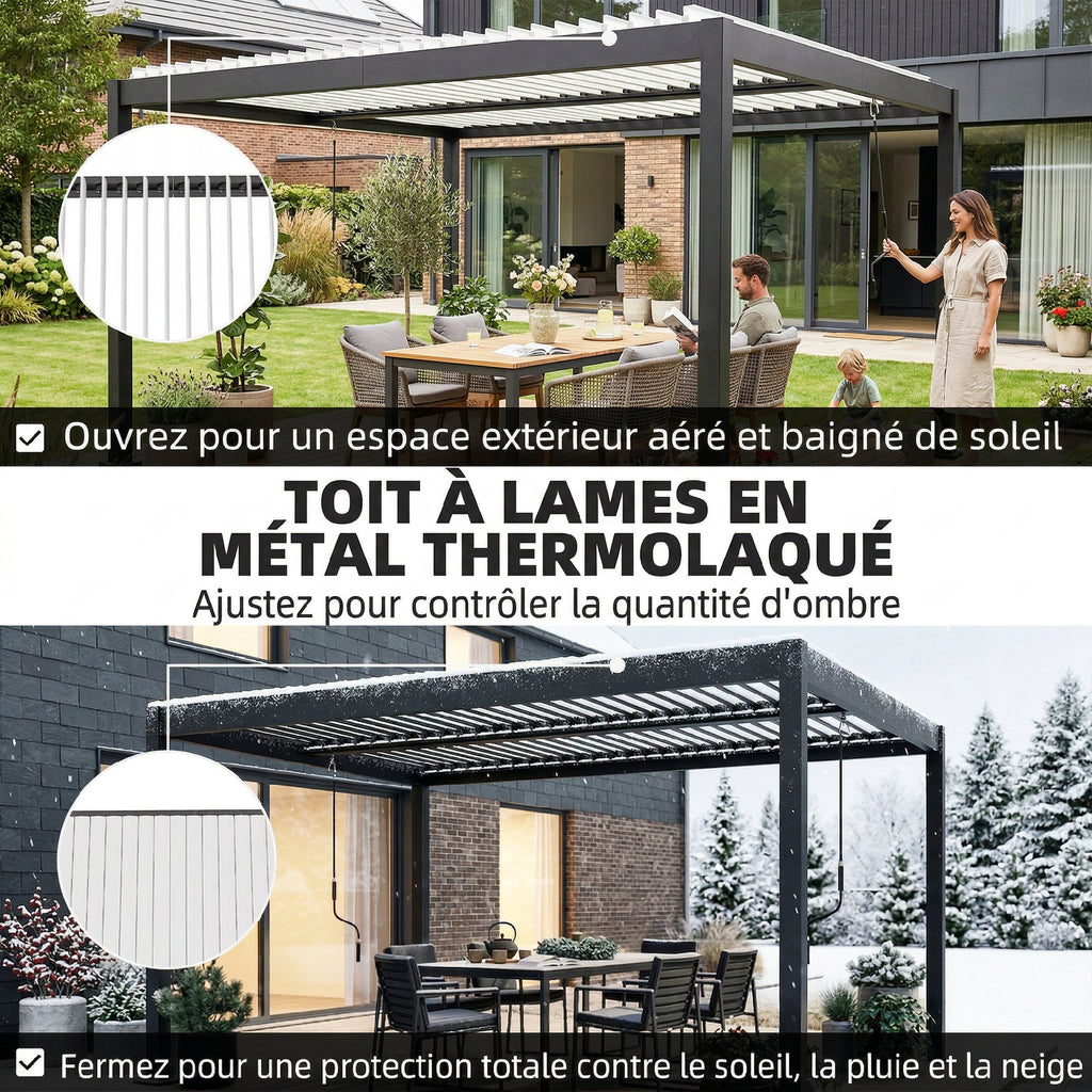 Solarias Pergola Bioclimatique 4x3m en Aluminium à Toit Louvred Ajustable, Protection Soleil, pour Jardin Extérieur, Blanc