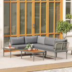 Solarias Salon de jardin extérieur 4 places modulable en bois d'acacia, canapé d'angle extérieur avec table basse et coussin