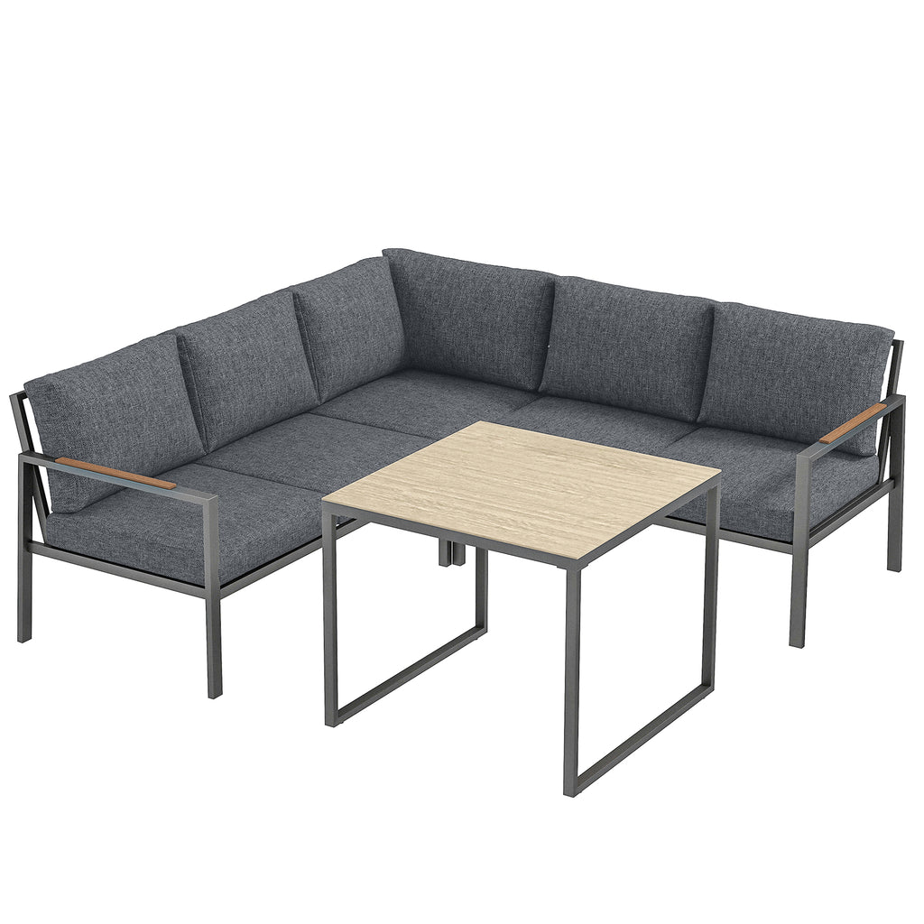 Solarias Salon de Jardin Extérieur 3 Pièces 5 Personnes, 2 Canapés avec Coussins Épais, 1 Table Basse, 183x183x72cm, Gris Fo