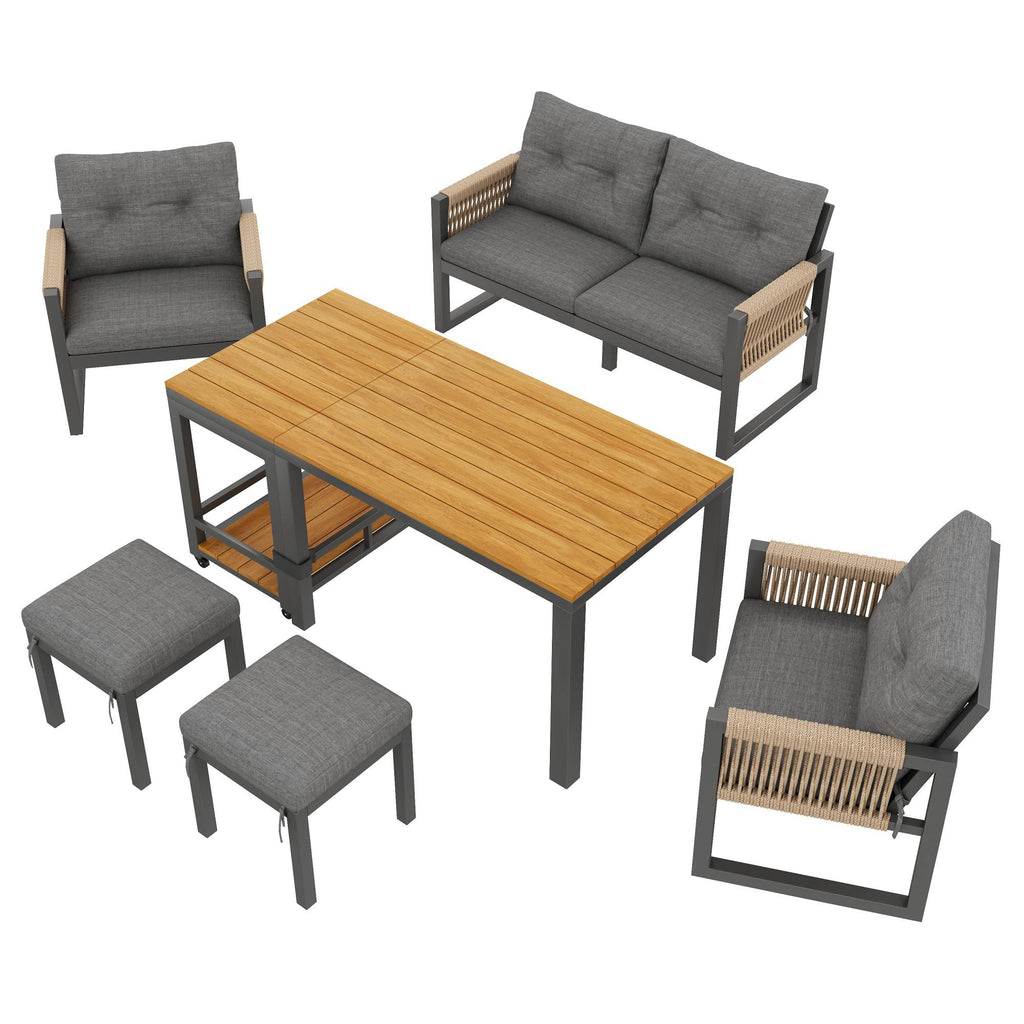 Solarias Ensemble canapé d'extérieur moderne, table amovible, accoudoirs tressés et coussins d'assise épais, Gris+Couleur na