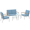 Solarias Salon de jardin extérieur 4 personnes, salon de balcon 5 pièces avec canapé, 2 fauteuils et 2 tables basses bleu cl