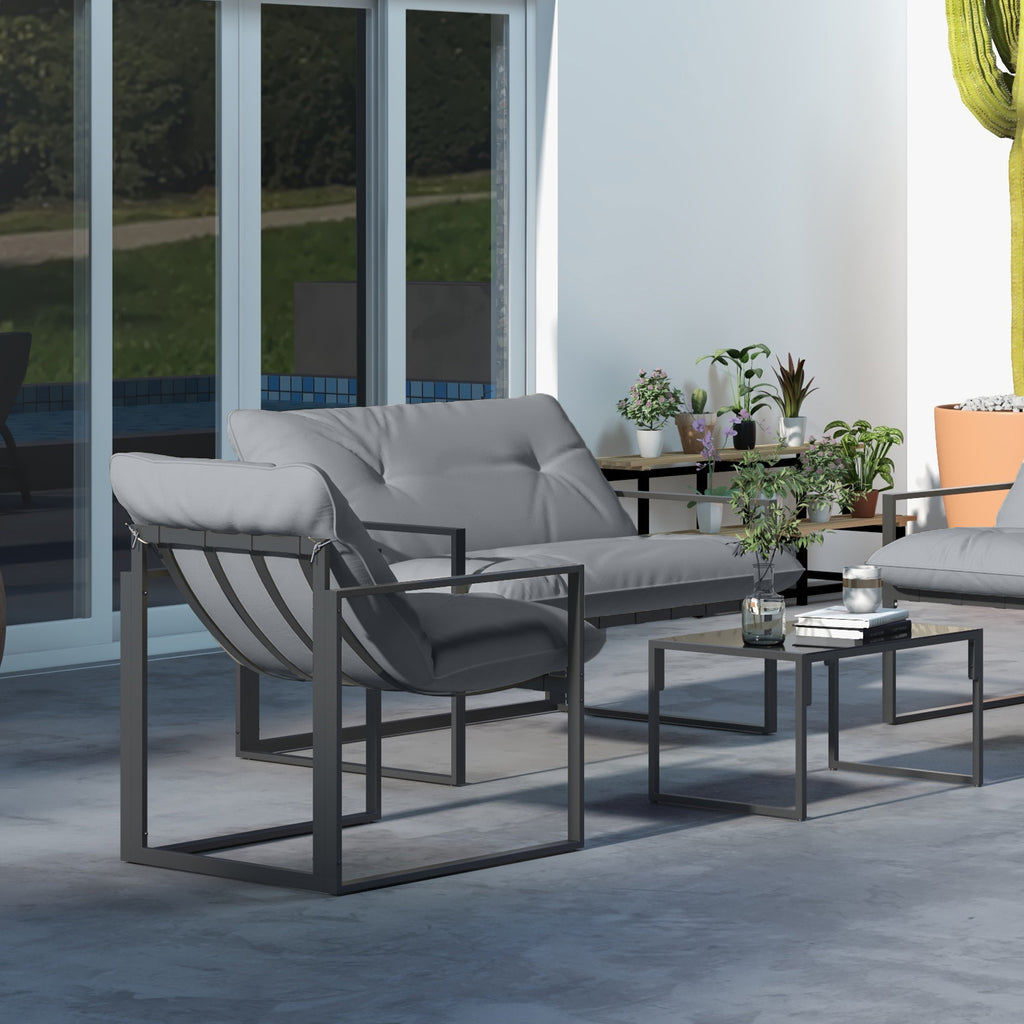 Solarias Salon de jardin 4 pièces 4 personnes avec canapé 2 places, 2 fauteuils et 1 table basse gris