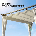 Solarias Pergola de jardin exterieur 3 x 4 m, toit rétractable et rideaux, anti-UV UPF30+, pour barbecue, patio, terrasse, c