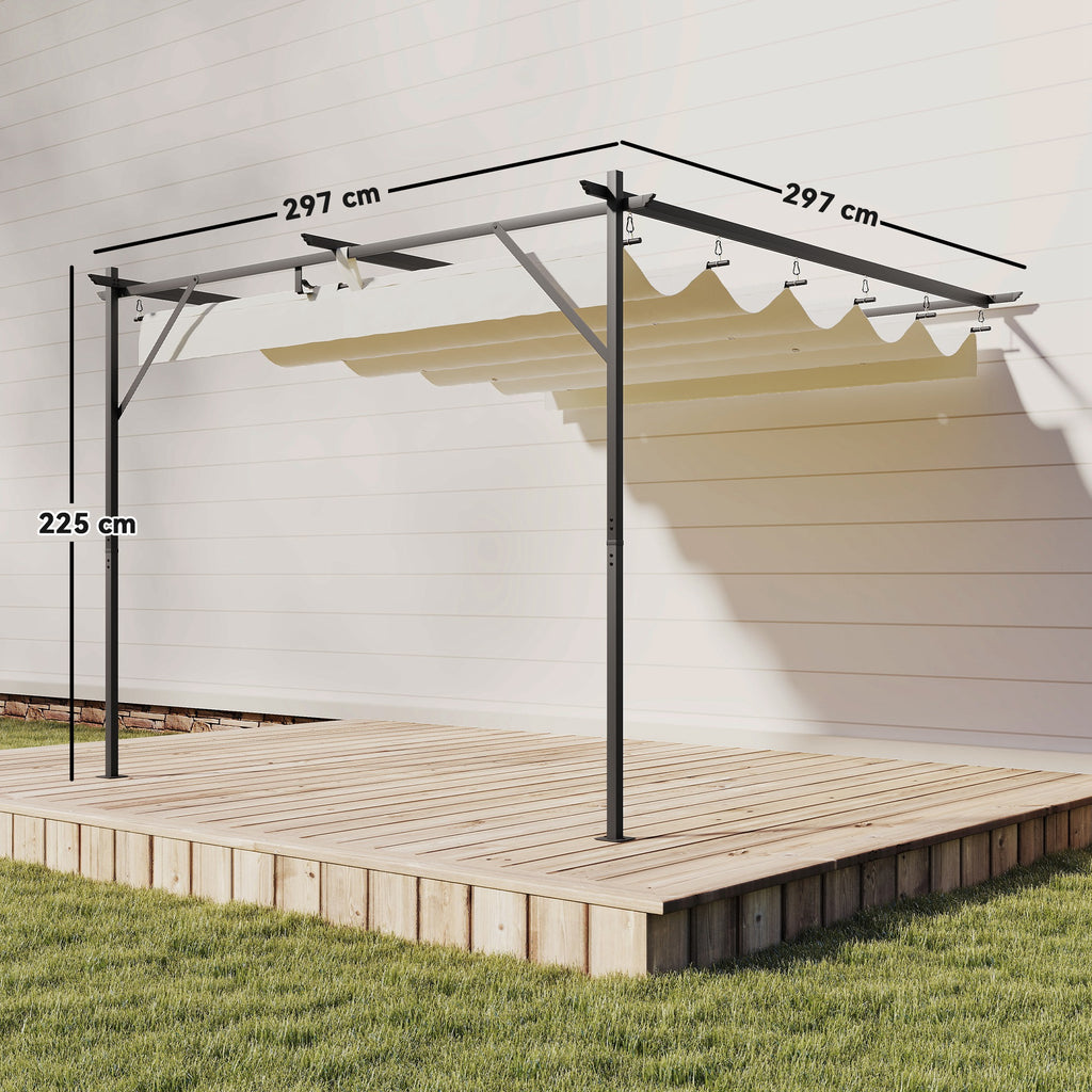 Solarias Gazebo Pergola adossée 3x3 m avec toit coulissant et orifices de drainage, Crème