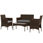 Solarias Ensemble de meubles de jardin en rotin synthétique avec canapé, fauteuils et table en verre trempé et coussins marr
