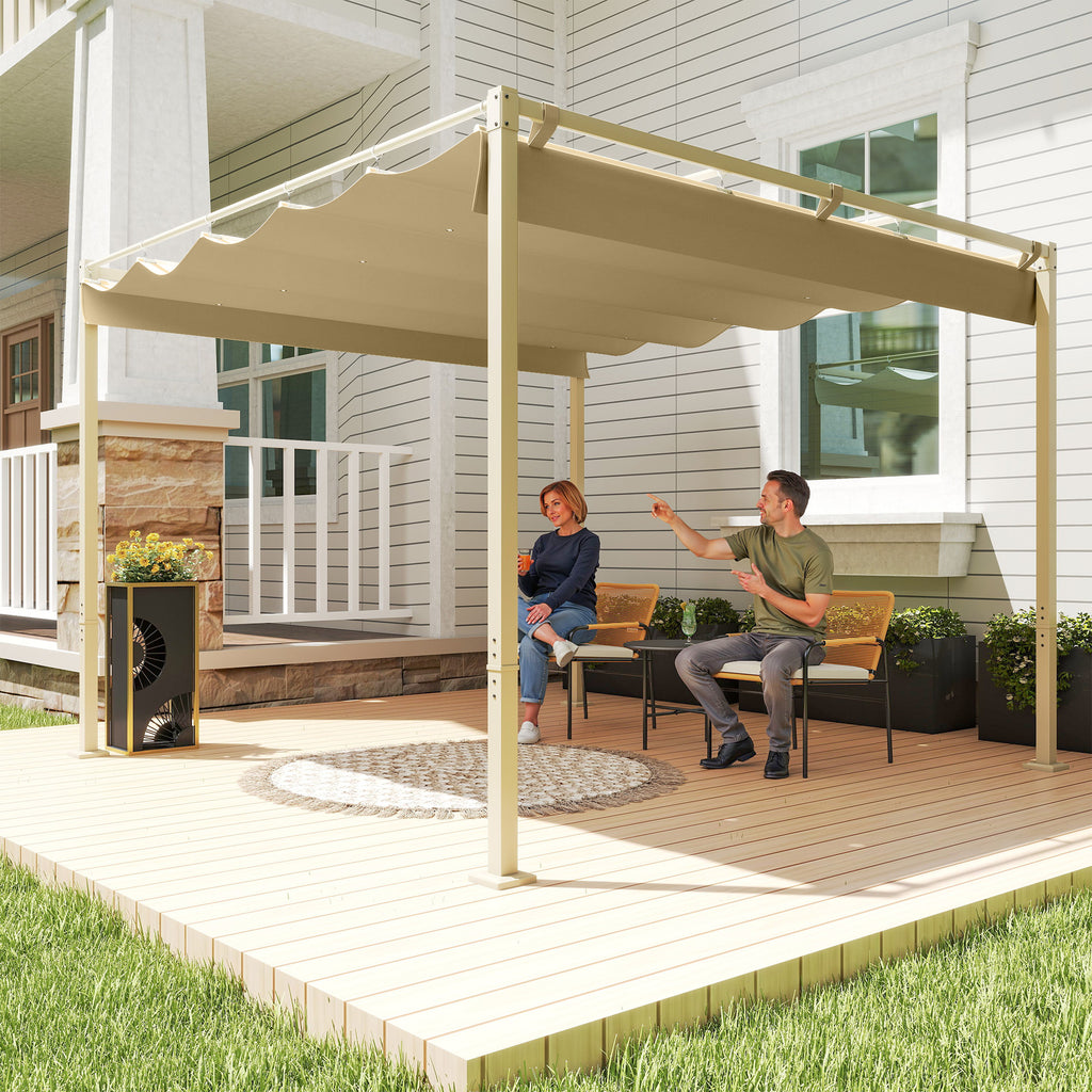 Solarias Pergola de jardin 3 x 3m avec toit rétractable et fixation magnétique, auvent de protection solaire, UPF30+, kaki