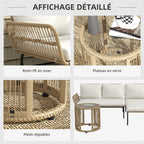 Solarias Salon de jardin extérieur d'angle 3 places en résine tressée avec canapés, chaise longue, table basse et coussins, 