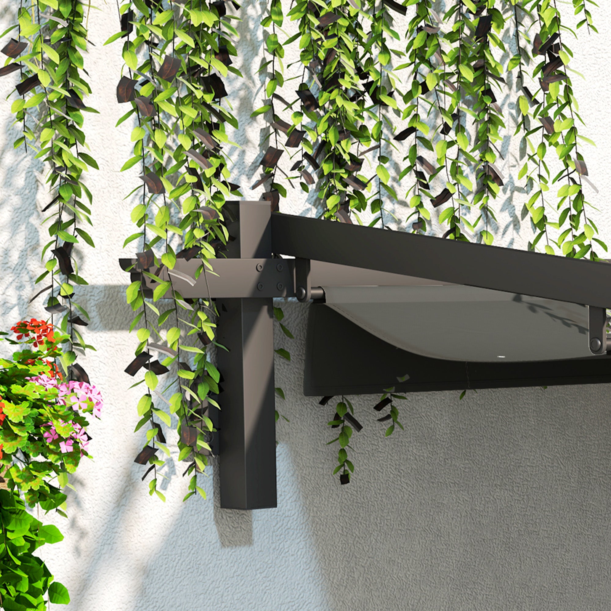 Solarias Pavillon, 3 x 3 m Pergola, Toit de terrasse coupe-vent, Montage mural, Toit ajustable, pour Jardin, Terrasse, Gris 