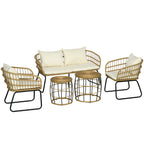 Solarias Ensemble salon de jardin meubles d'extérieur 4 places 2 fauteuils 1 canapé 2 places et 2 tables basses coussins inc