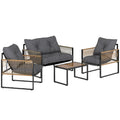 Solarias Ensemble salon de jardin 4 pièces canapé 2 places 2 fauteuils et 1 table basse plateau verre trempé 3 coussins - gr