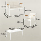 Solarias Salon de Jardin 4 Pièces en Textilène, Canapé, 2 Fauteuils, Table Basse avec Plateau en Métal, 106x70,5x77cm, Crème