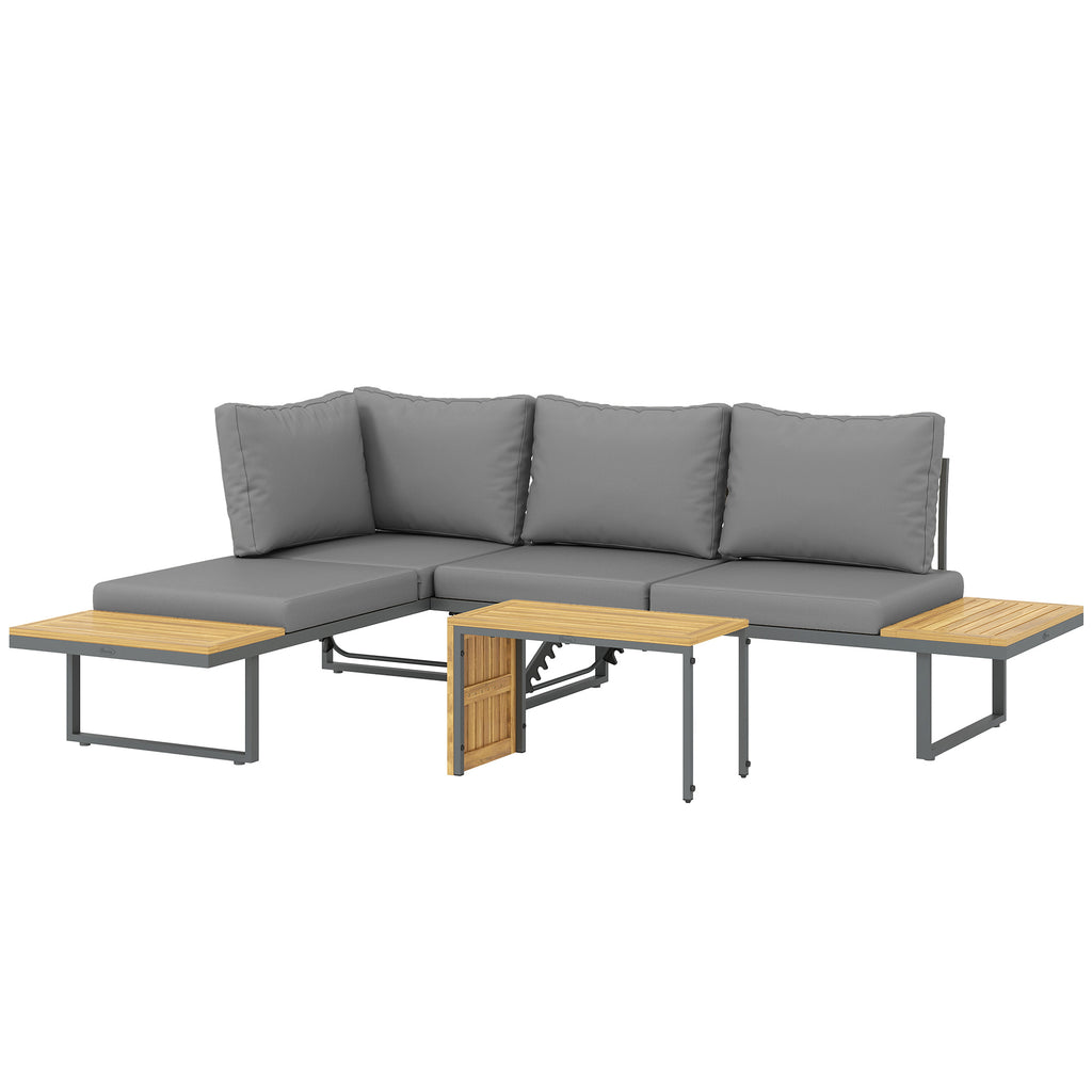 Solarias Ensemble de meubles de jardin modulable en bois d'acacia 6 places, salon de jardin d'angle avec table, gris