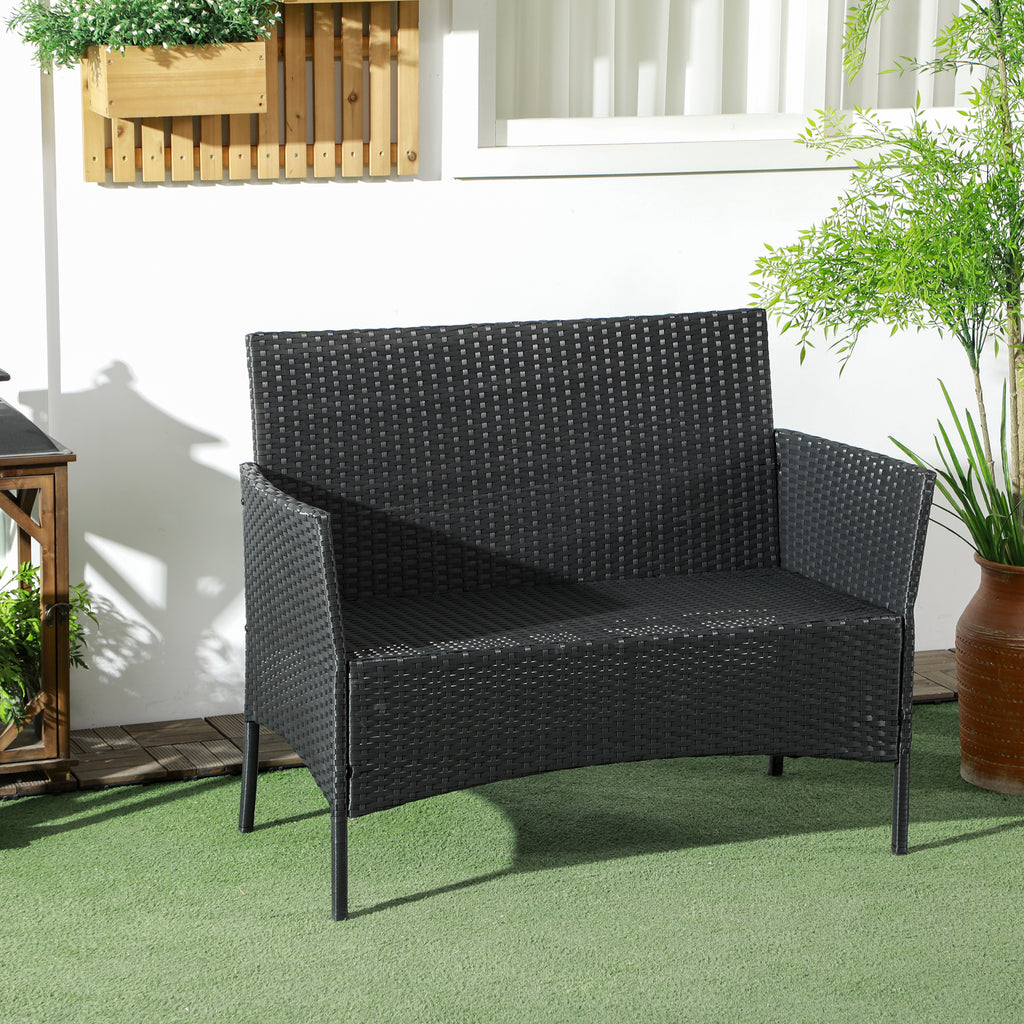 Solarias Canapé de Jardin à 2 Places avec Coussin et Accoudoirs en Rotin PE et Acier, 100x54x80cm, Noir
