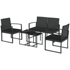 Solarias Ensemble de Jardin avec 2 Chaises, Canapé et 2 Tables avec Coussins et Plateau en Verre, Noir