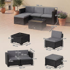 Solarias Ensemble Modulaire de Jardin en Rotin 5 Pièces avec Coussins, Canapé d'Angle Gris